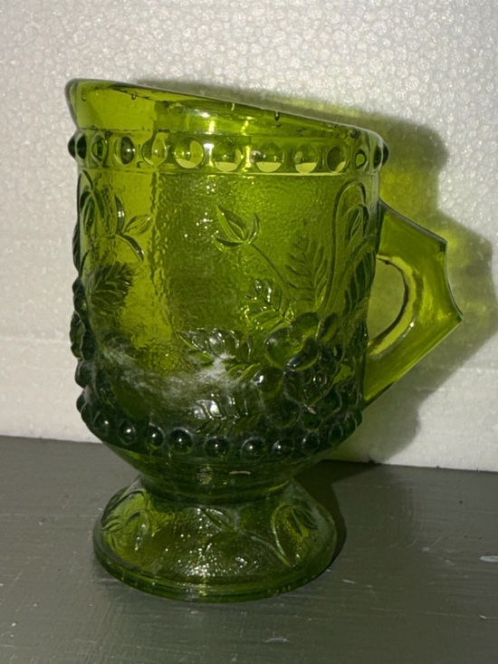 Other - VTG Emerald Green Glass Creamer Pretty Raised Design 3.5" Toothpick Holder